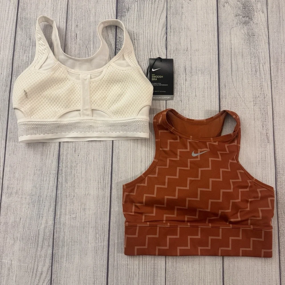 Nike Women's Sports Bra Lot 2 Dri-FIT Swoosh Medium Support XS Orange White